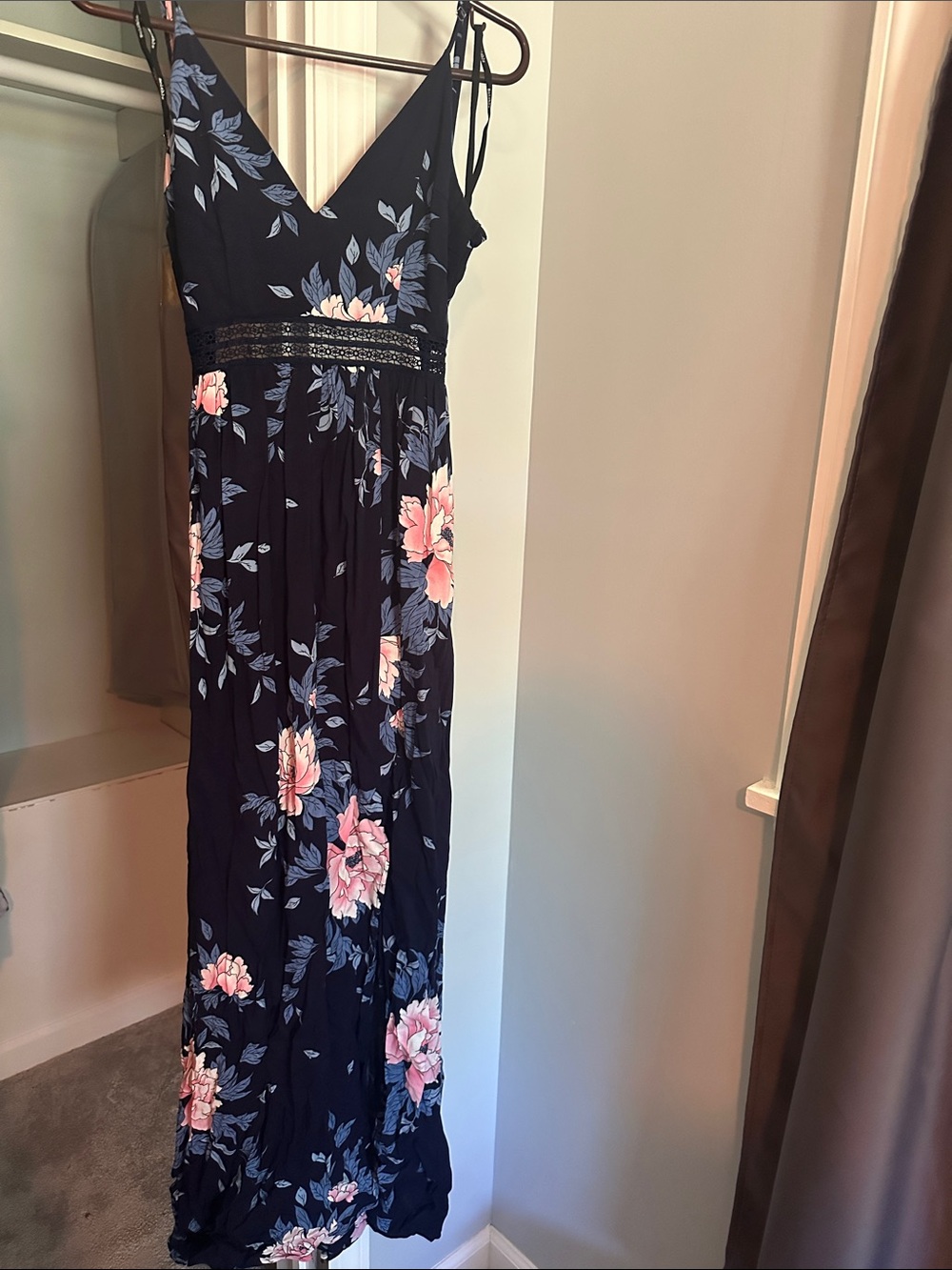 Soieblu Black Maxi Dress with Pink Floral Print